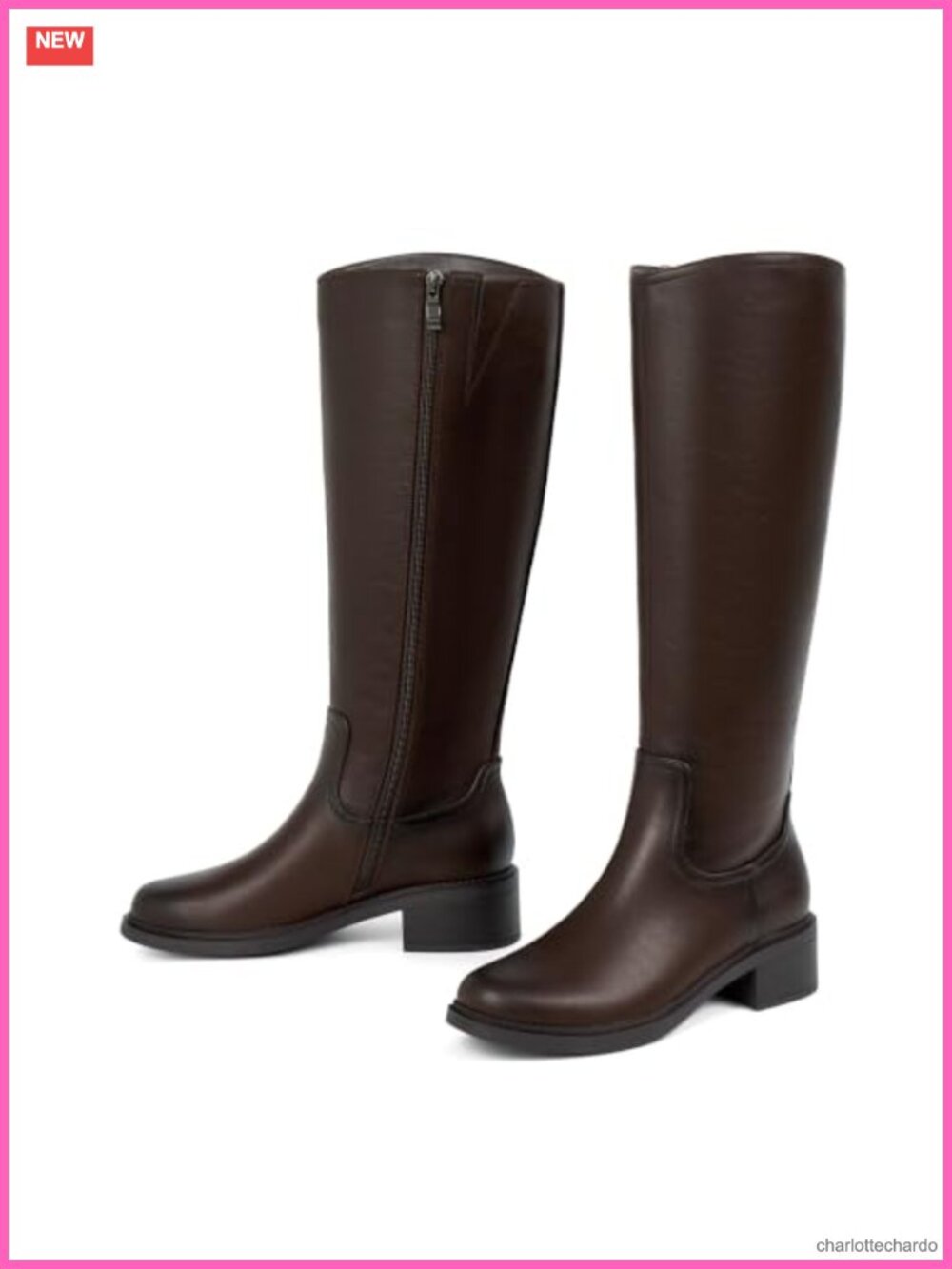 Women's Knee High Boots Square Toe Block Heels Side Zipper Faux Leather - Picture 3 of 6